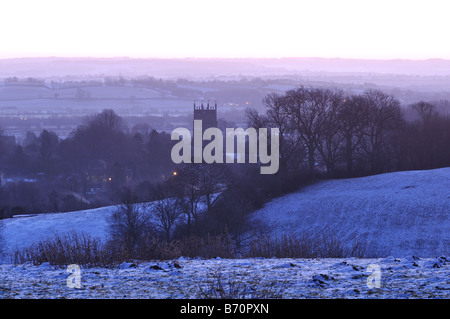 Cotswold Landschaft bei Sonnenaufgang im Winter, Chipping Campden, Gloucestershire, England, UK Stockfoto