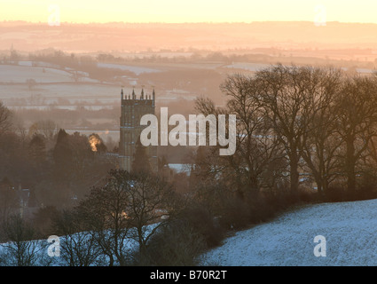 Cotswold Landschaft bei Sonnenaufgang im Winter, Chipping Campden, Gloucestershire, England, UK Stockfoto