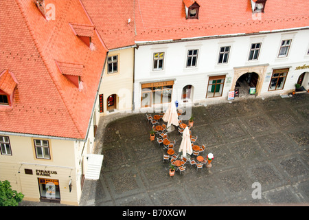 Straßencafé, Siebenbürgen, Rumänien, Sibiu, Piata Mare, großen Platz Stockfoto