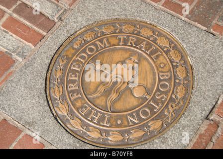 Bürgersteig-Marker für den Freedom Trail, Boston, Massachusetts Stockfoto