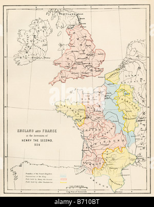 England und Frankreich an den Beitritt von Henry II 1154. Farblithographie Stockfoto