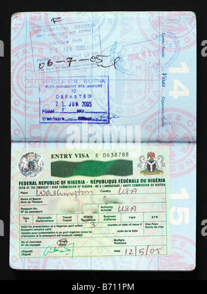 Vereinigten Staaten-Passport-Seite zeigt eine Visum für Nigeria Stockfoto