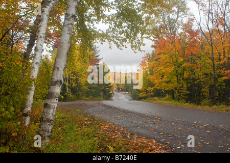 MICHIGAN - Straße durch den malerischen Ort Bond fällt Zustand. Stockfoto