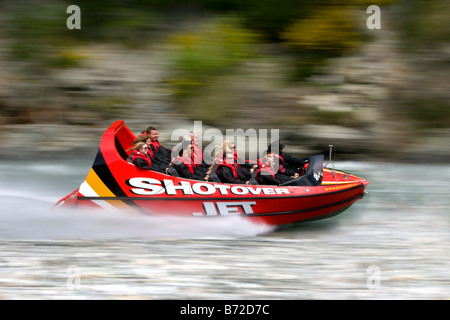 Neuseeland, Südinsel, Queenstown. Shotover River. Jetboat. Stockfoto