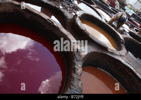 Becken der Farbe in der Fes Gerbereien, Fes, Marokko Stockfoto