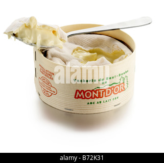 Vacherin Schweizer Weichkäse Löffel Stockfoto