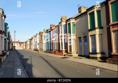 Häuser in der Plimsol Straße, Edgehill Bereich von Liverpool bereit für Abbruch nach obligatorischen gekauft. Stockfoto