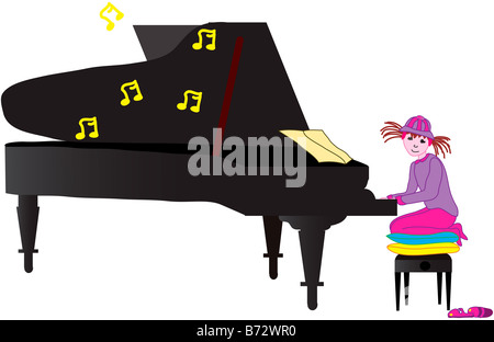 Kleine verträumte Mädchen das Klavierspiel Stockfoto