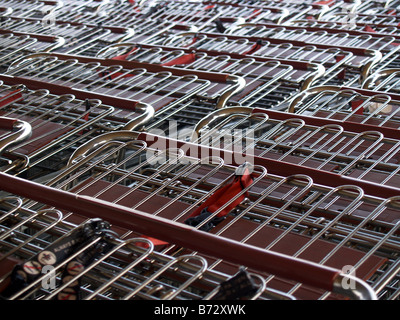 Reihen von Einkaufswagen. Stockfoto