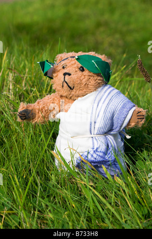 Beni, ein Teddybär, bei Arbeia römisches Kastell. South Shields, South Tyneside, Vereinigtes Königreich. Stockfoto