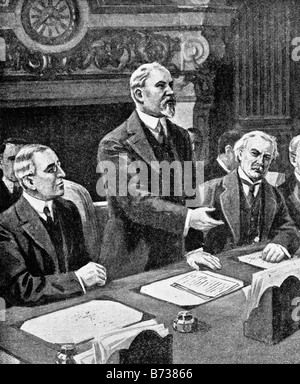 Ersten Weltkrieg zeitgenössische Illustration der Alliierten Führer bei der feierlichen Eröffnung der Friedenskonferenz von Paris im Januar 1919. Stockfoto