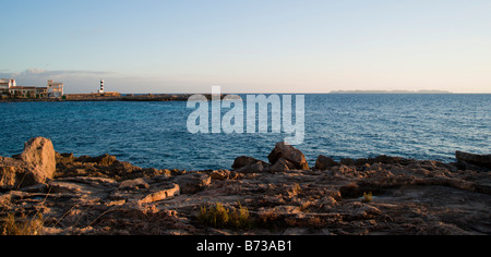 Mallorca Colonia de Sant Jordi mit Cabrera Insel sichtbar Stockfoto