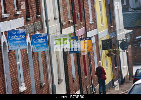 Zahlreiche "Lassen Sie" Zeichen auf einer Straße in Exeter Stockfoto