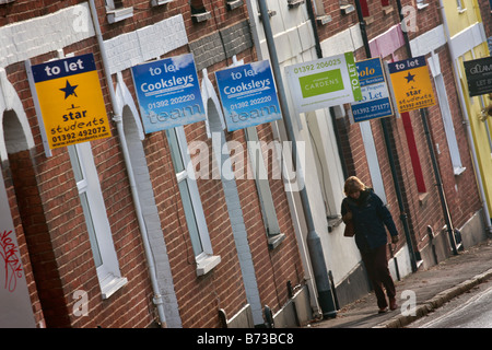 Zahlreiche "Lassen Sie" Zeichen auf einer Straße in Exeter Stockfoto