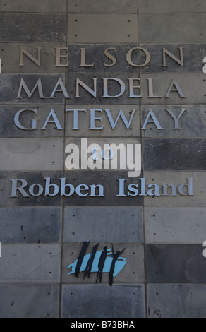 Nelson Mandela Gateway Zeichen nach Robben Island an der V & A Waterfront in Kapstadt, Südafrika Stockfoto
