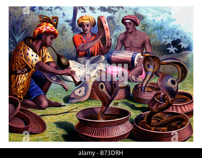 Illustration der Schlangenbeschwörer mit Spectacled Cobra Stockfoto