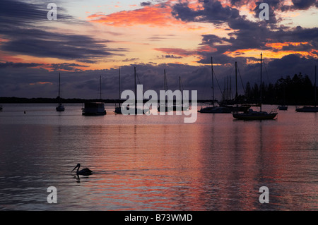Dawn und Yachten Hastings River Port Macquarie New South Wales Australien Stockfoto