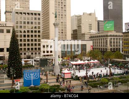 Die Safeway Urlaub Eisbahn am Union Square, San Francisco Stockfoto