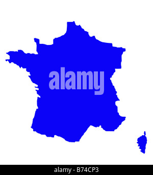 Der Umriß des Landes von Frankreich in blau auf weißem Hintergrund isoliert Stockfoto