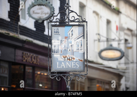 Das Zeichen auf den berühmten Brighton Lanes Brighton in East Sussex. Bild von Jim Holden. Stockfoto