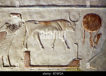 Relief aus dem Tempel von Sethos arbeite ich bei Abydos, Niltal Ägyptens Stockfoto