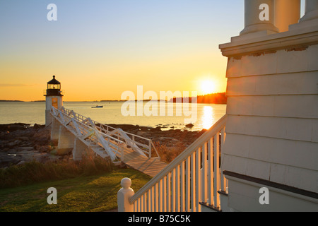 Marshall Point Light bei Sonnenuntergang, Port Clyde, Maine, USA Stockfoto