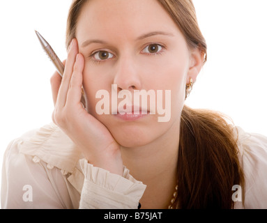 Frau mit Stift Stockfoto