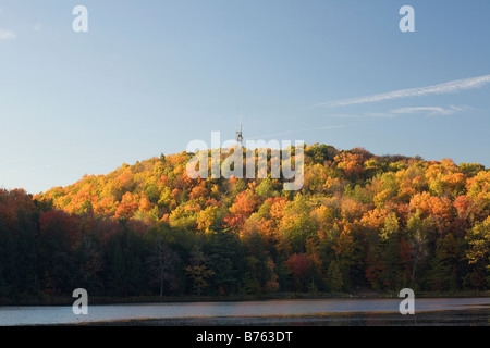 WISCONSIN - Aussichtsturm befindet sich auf dem Gipfel des Timm s Hill, Wisconsin 1951,5-Fuß-Höhepunkt von Bass Lake betrachtet. Stockfoto