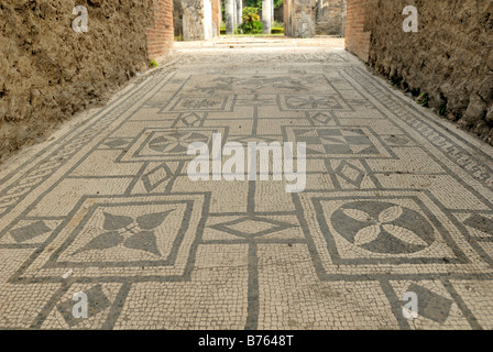 Das Mosaik am Eingang des Casa del Cinghiale, das Haus der Wildschweine, Pompeji, Kampanien, Italien, Europa. Stockfoto