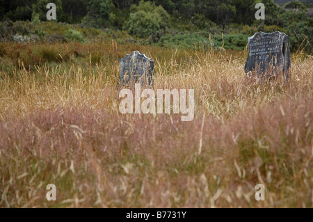 Grabsteine der ursprünglichen tasmanischen Siedler aus dem späten 19. Jahrhundert. Stockfoto