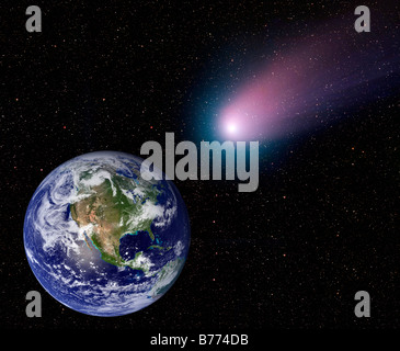 Digitalen Verbund von einem Kometen in Richtung Erde. Stockfoto