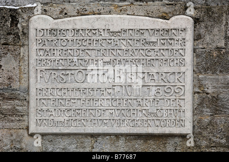 Gedenktafel am Bismarckturm in Assenhausen am Starnberger See, Bayern, Deutschland, Europa Stockfoto