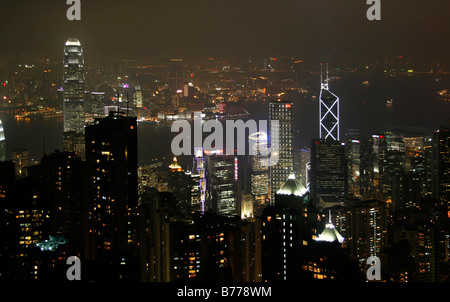 Blick vom Victoria Peak, Nachtaufnahme, Hong Kong, China, Asien Stockfoto