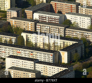 Luftaufnahme des Hochhaus-Wohnanlage, vorgefertigte Gebäude, Neu Olvenstadt, Magdeburg, Sachsen-Anhalt, Deutschland Stockfoto
