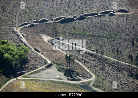 Luftaufnahme, Erosion, Folgen des Orkans Kyrill, nass-Store für Orkan Kyrill Holz, Meschede Bestwig Hochsauerland d Stockfoto