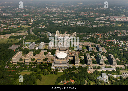 Aerial photo, Mensa, Audi-Max, Hochhäuser, Pre-Fab, Studentisches Wohnen an der Ruhr-Universität RUB, Hustadt, Bochum, Ruhr Stockfoto