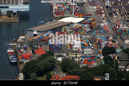 Foto-Antenne, Container, DuisPort, Binnenhafen, Stadtteil Ruhrort, Duisburg, Nordrhein-Westfalen, Deutschland, Europa Stockfoto