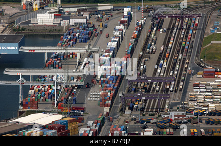 Foto-Antenne, Container, DuisPort, Binnenhafen, Stadtteil Ruhrort, Duisburg, Nordrhein-Westfalen, Deutschland, Europa Stockfoto