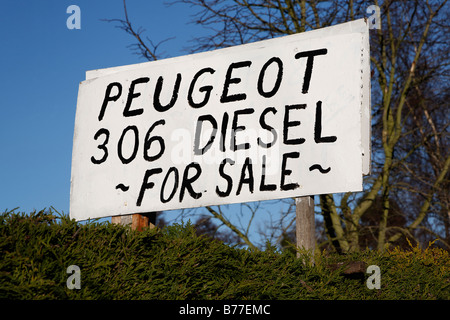 Hausgemachte Zeichen für Peugeot 306 Diesel zu verkaufen Stockfoto