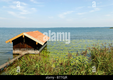 Forschung-station Lachsgang im Delta des Flusses Tiroler Ache, Chiemsee, Chiemgau, Oberbayern, Deutschland, Europa Stockfoto