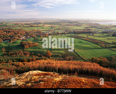 Mündung der Nith National Scenic Area Blick hinunter auf Sweetheart Abbey Amoungest eine Patchwork-Landschaft von Feldern in der Nähe von Dumfries Stockfoto