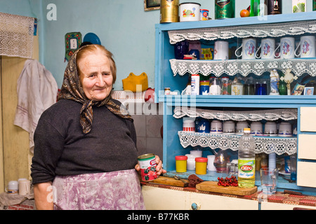 Porträt, rumänische Frau mit Kopftuch in Bezded, Salaj, Siebenbürgen, Rumänien, Europa Stockfoto