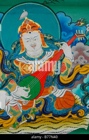 Wandmalerei in den Dzong, buddhistisches Kloster und Festung in Punakha, Bhutan, Himalaya-Gebirge, Asien Stockfoto