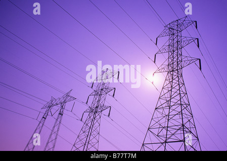 Hochspannungsleitungen und Turm Stockfoto