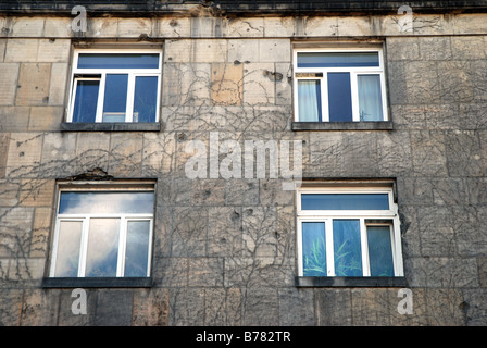 Reste des Warschauer Uprasing von 1944 gegen die Nazi-Besatzung. Einschusslöcher an der Gebäudewand, 11 Krakowskie Przedmiescie St. Stockfoto