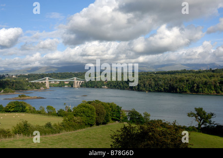 Menai Hängebrücke Anglesey Wales Großbritannien Europa Stockfoto