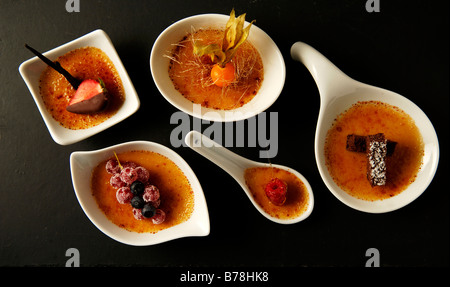 Apéros, Creme Brulée Variationen, Haute Cuisine, Labaroche, Elsass, Frankreich, Europa Stockfoto