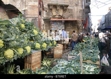 Blumenkohl auf Verkauf in den Ballerò Markt in Palermo Stockfoto