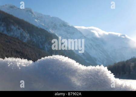 Frost-Kristalle, Winterlandschaft, See Jaegersee, Klein Arl, Pongau, Salzburg, Österreich, Europa Stockfoto