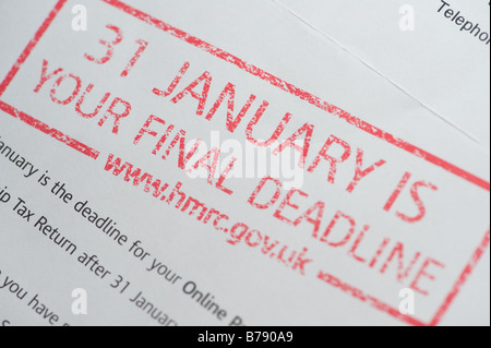 UK Inland Revenue Erinnerung an Einkommensteuer zahlen, die bis zum 31. Januar herausgegebenen HMRC Spätester Einreichtermin Stockfoto